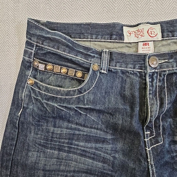 Smoke Rise Jeans Men's 42 x 32 Wide Straight Leg Contrast Thread Embellished Y2K - Picture 8 of 16